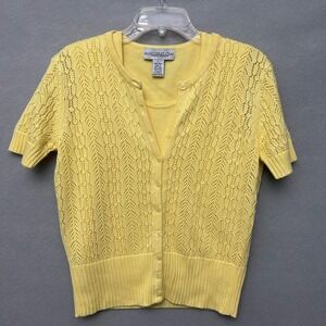 VTG Sweater Set Women's L Yellow 2-Piece Tank & Button Up Cardigan Classic Cute